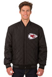 Kansas City Chiefs Wool & Leather Reversible Jacket w/ Embroidered Logos - Black - J.H. Sports Jackets