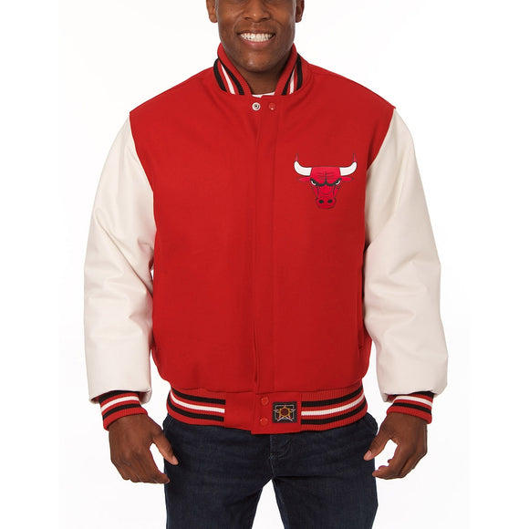 Chicago Bulls JH Design Domestic Two-Tone Wool and Leather Jacket-Red - JH Design