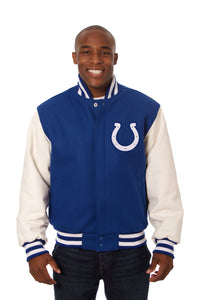 Indianapolis Colts Two-Tone Wool and Leather Jacket - Royal/White - J.H. Sports Jackets