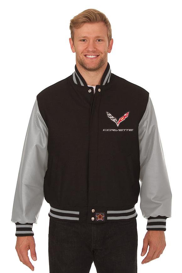 Corvette Embroidered Wool & Leather Jacket - Black/Grey - JH Design