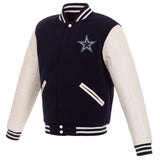 Dallas Cowboys - JH Design Reversible Fleece Jacket with Faux Leather Sleeves - Navy/White - J.H. Sports Jackets