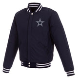 Dallas Cowboys - JH Design Reversible Fleece Jacket with Faux Leather Sleeves - Navy/White - J.H. Sports Jackets
