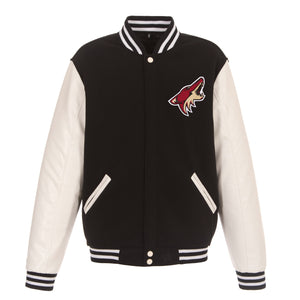 Arizona Coyotes JH Design Reversible Fleece Jacket with Faux Leather Sleeves - Black/White - JH Design