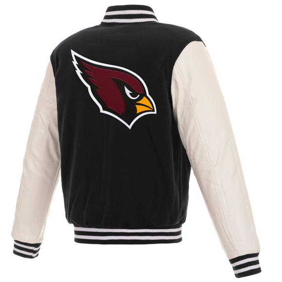 Arizona Cardinals - JH Design Reversible Fleece Jacket with Faux Leather Sleeves - Black/White - J.H. Sports Jackets