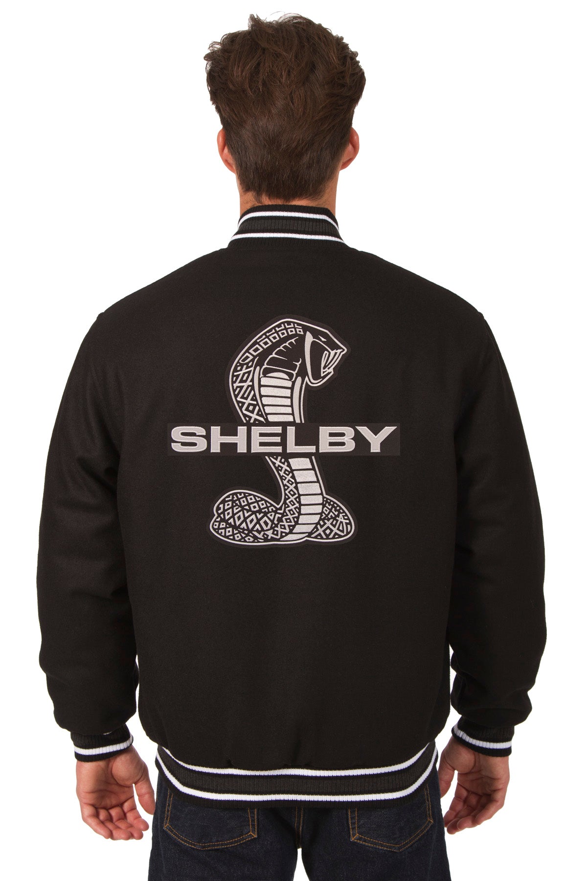 Shelby Wool Varsity Jacket   Black   J.H. Sports Jackets