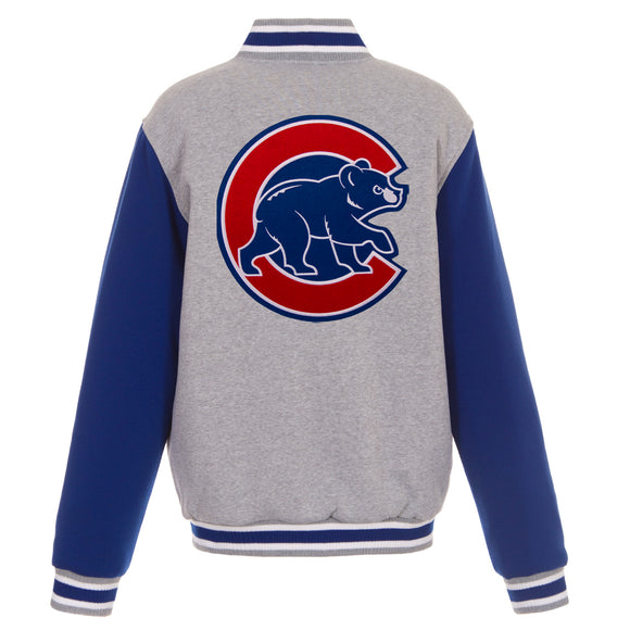 Chicago Cubs Two-Tone Reversible Fleece Jacket - Gray/Royal - J.H. Sports Jackets