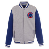 Chicago Cubs Two-Tone Reversible Fleece Jacket - Gray/Royal - J.H. Sports Jackets