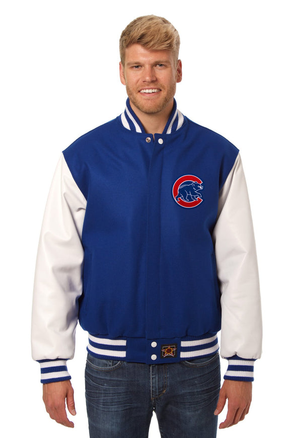 Chicago Cubs Two-Tone Wool and Leather Jacket - Royal - JH Design