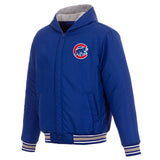 Chicago Cubs Two-Tone Reversible Fleece Hooded Jacket - Royal/Grey - JH Design