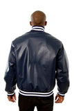 JH Design - All-Leather Varsity Jacket - Navy - JH Design