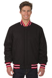 JH Design - All-Wool Varsity Jacket - Reversible - Black/Red - JH Design