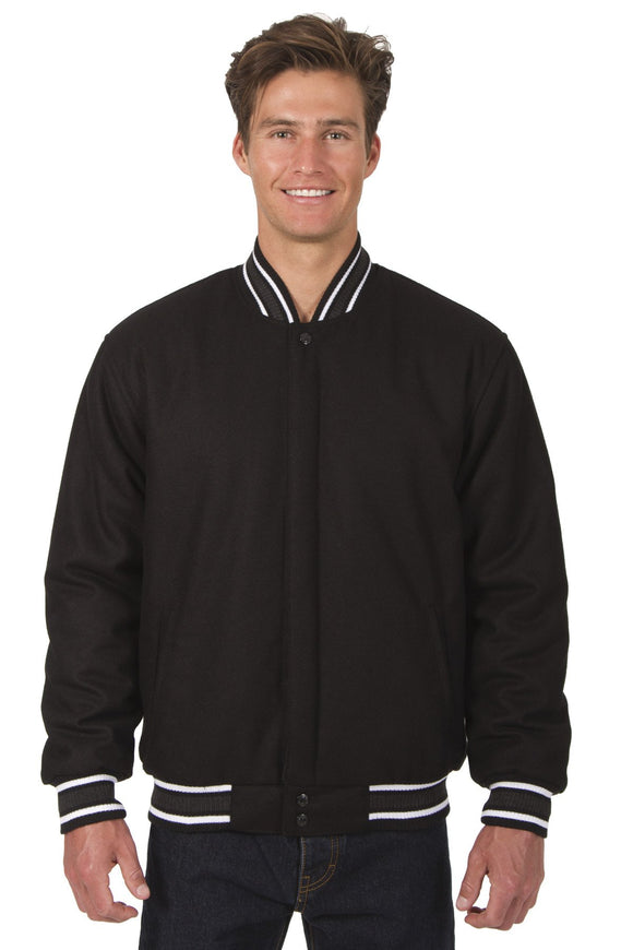 JH Design - All-Wool Varsity Jacket - Reversible - Black - JH Design