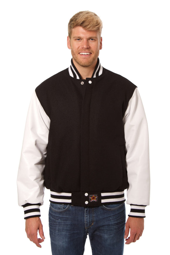 JH Design - Wool and Leather Varsity Jacket - Black/White - JH Design