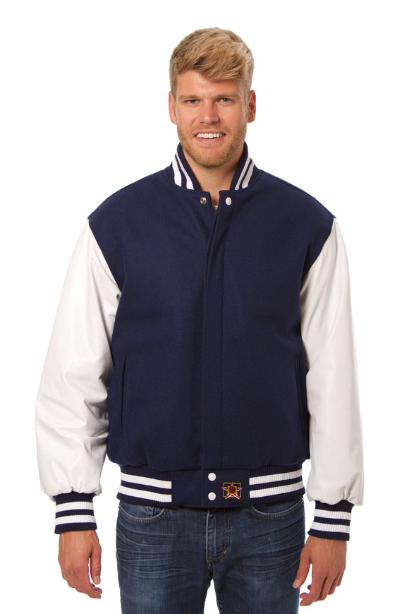 JH Design Men's Cleveland Cavaliers Navy Varsity Jacket, XXL, Blue
