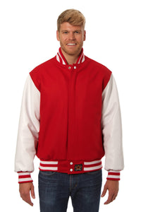 JH Design - Wool and Leather Varsity Jacket - Red/White - JH Design