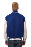 JH Design - Wool and Leather Varsity Jacket - Royal/White - JH Design