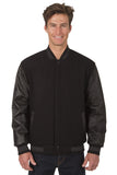 JH Design - Wool and Leather Varsity Jacket - Reversible - Black - JH Design