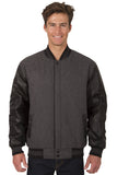 JH Design - Wool and Leather Varsity Jacket - Reversible - Charcoal/Black - JH Design