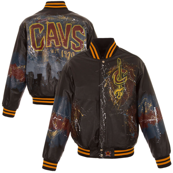 Cleveland Cavaliers JH Design Hand-Painted Leather Jacket - Black - JH Design