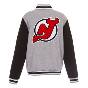 New Jersey Devils Two-Tone Reversible Fleece Jacket - Gray/Black - J.H. Sports Jackets