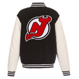 New Jersey Devils - JH Design Reversible Fleece Jacket with Faux Leather Sleeves - Black/White - J.H. Sports Jackets
