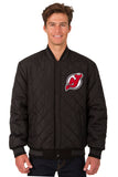 New Jersey Devils Wool & Leather Reversible Jacket w/ Embroidered Logos - Charcoal/Black - J.H. Sports Jackets