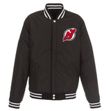 New Jersey Devils JH Design Reversible Fleece Jacket with Faux Leather Sleeves - Black/White - JH Design