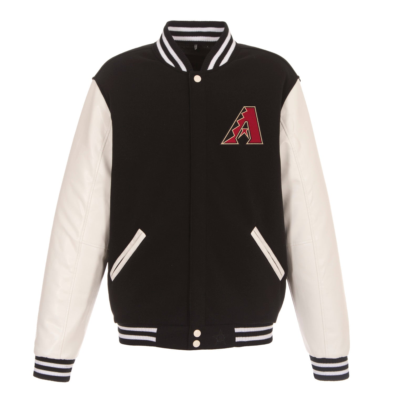 Arizona Cardinals - JH Design Reversible Fleece Jacket with Faux Leather Sleeves - Black/White X-Large