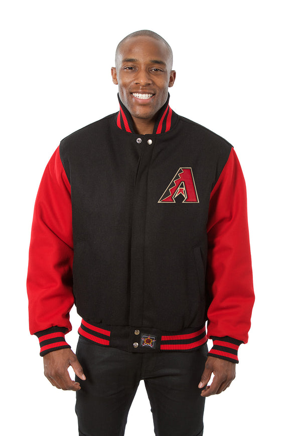 Arizona Diamondbacks Two-Tone Wool Jacket w/ Handcrafted Leather Logos - Black/Red - JH Design