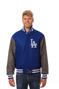 Los Angeles Dodgers Two-Tone Wool Jacket w/ Handcrafted Leather Logos - Royal/Gray - JH Design
