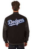 Los Angeles Dodgers Wool & Leather Reversible Jacket w/ Embroidered Logos - Black - J.H. Sports Jackets