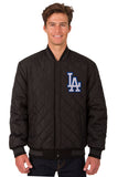 Los Angeles Dodgers Wool & Leather Reversible Jacket w/ Embroidered Logos - Charcoal/Black - J.H. Sports Jackets