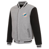 Miami Dolphins Two-Tone Reversible Fleece Jacket - Gray/Black - J.H. Sports Jackets