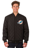 Miami Dolphins Wool & Leather Reversible Jacket w/ Embroidered Logos - Charcoal/Black - J.H. Sports Jackets