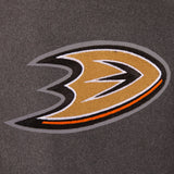 Anaheim Ducks Wool & Leather Reversible Jacket w/ Embroidered Logos - Charcoal/Black - J.H. Sports Jackets