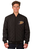 Anaheim Ducks Wool & Leather Reversible Jacket w/ Embroidered Logos - Charcoal/Black - J.H. Sports Jackets