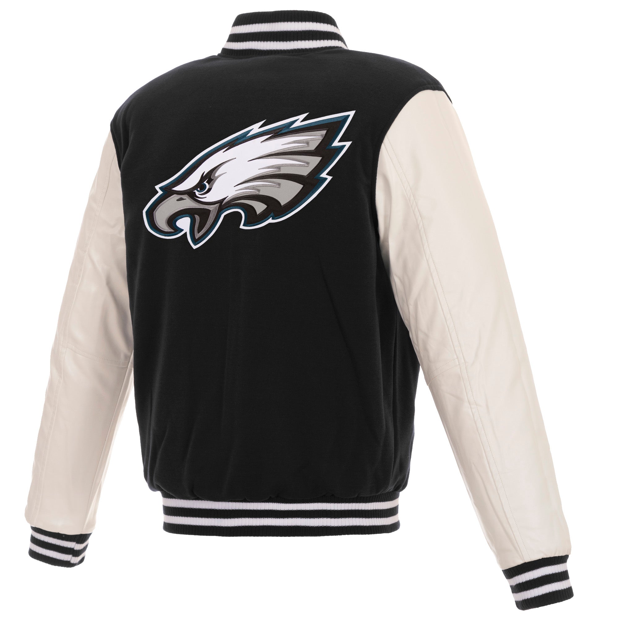 Philadelphia Eagles - JH Design Reversible Fleece Jacket with Faux Leather  Sleeves - Black/White