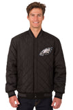 Philadelphia Eagles Wool & Leather Reversible Jacket w/ Embroidered Logos - Black - J.H. Sports Jackets