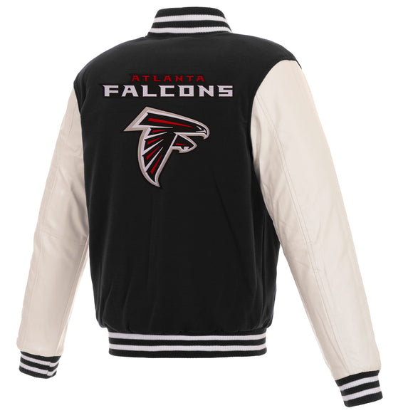 Atlanta Falcons - JH Design Reversible Fleece Jacket with Faux Leather Sleeves - Black/White - J.H. Sports Jackets