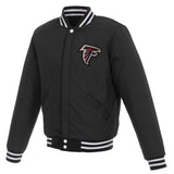 Atlanta Falcons - JH Design Reversible Fleece Jacket with Faux Leather Sleeves - Black/White - J.H. Sports Jackets