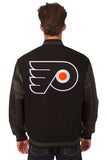 Philadelphia Flyers Wool & Leather Reversible Jacket w/ Embroidered Logos - Black - J.H. Sports Jackets