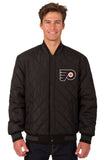 Philadelphia Flyers Wool & Leather Reversible Jacket w/ Embroidered Logos - Black - J.H. Sports Jackets