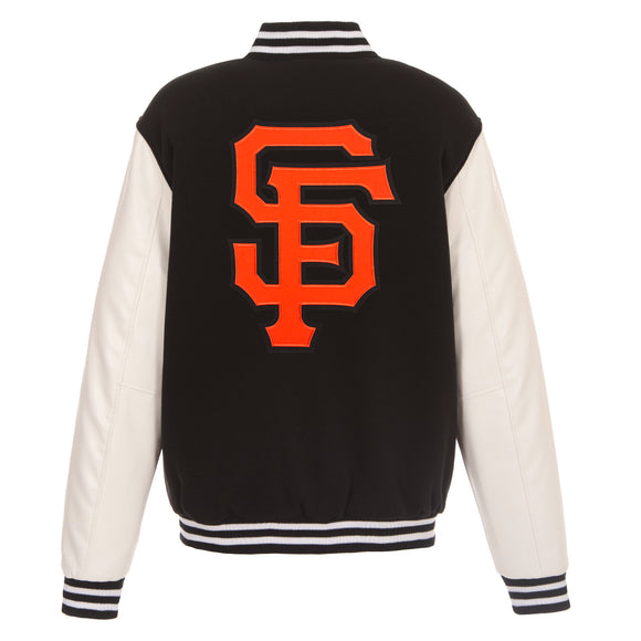 San Francisco Giants - JH Design Reversible Fleece Jacket with Faux Leather Sleeves - Black/White - J.H. Sports Jackets