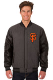San Francisco Giants Wool & Leather Reversible Jacket w/ Embroidered Logos - Charcoal/Black - J.H. Sports Jackets