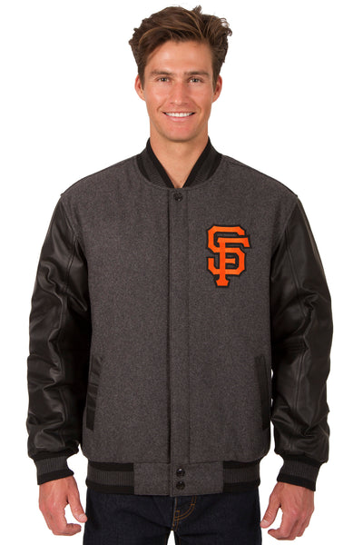 Youth San Francisco Giants JH Design Gray/Black Wool Reversible Varsity  Full-Snap Jacket