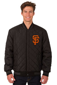 San Francisco Giants Wool & Leather Reversible Jacket w/ Embroidered Logos - Black - J.H. Sports Jackets