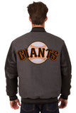 San Francisco Giants Wool & Leather Reversible Jacket w/ Embroidered Logos - Charcoal/Black - J.H. Sports Jackets