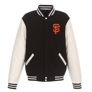 San Francisco Giants - JH Design Reversible Fleece Jacket with Faux Leather Sleeves - Black/White - JH Design