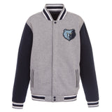 Memphis Grizzlies Two-Tone Reversible Fleece Jacket - Gray/Navy - JH Design