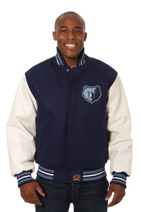Memphis Grizzlies Domestic Two-Tone Wool and Leather Jacket-Navy - JH Design